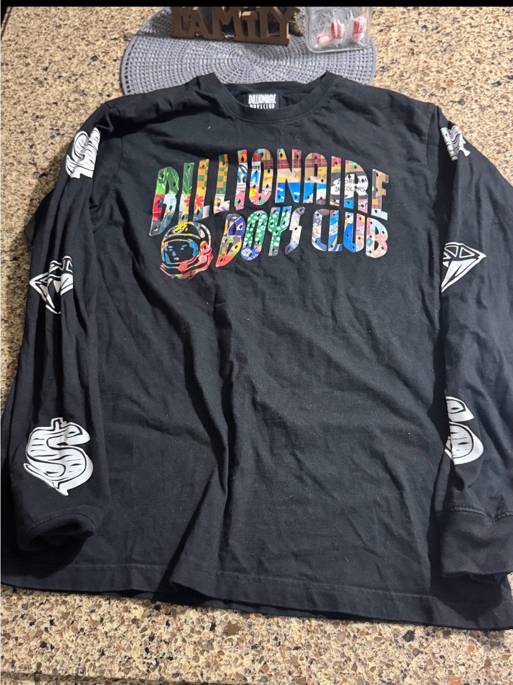 Billionaire Boys Club Black Long-Sleeve Logo Tee with Multicolor Print